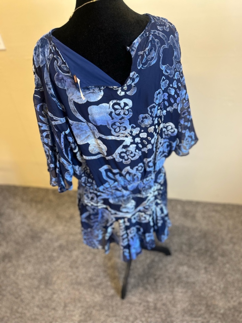 Free People Manuka Burnout Mini Navy Velvet Texture Dress - Picture 12 of 14